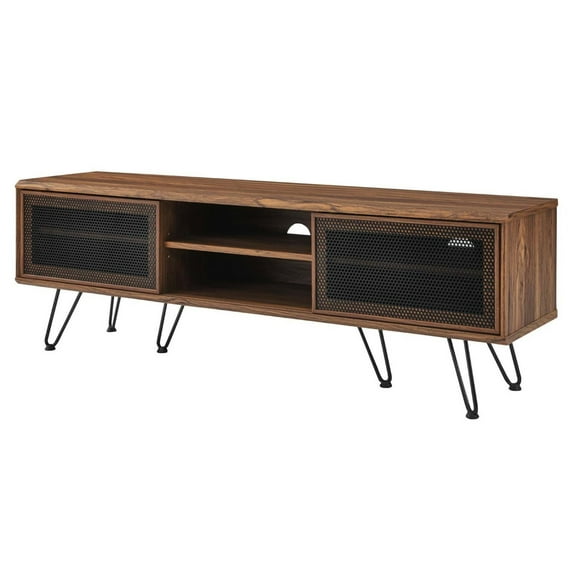 Media TV Stand Console Table, Walnut, Wood, Industrial Living Room Lounge Cafe Lobby Hospitality Restaurant, Modern Contemporary HB34522