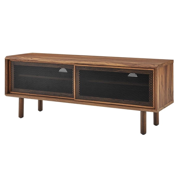 Media TV Stand Console Table, Walnut, Wood, Metal, Industrial Living Room Lounge Cafe Lobby Hospitality Restaurant, Modern Contemporary HB34573