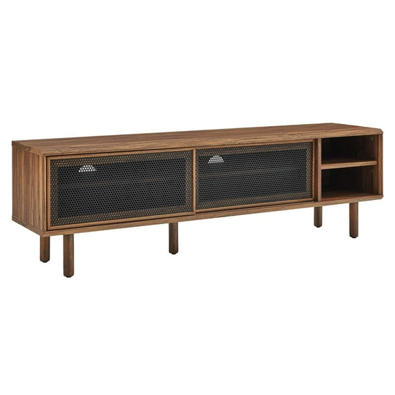 Media TV Stand Console Table, Walnut, Wood, Metal, Industrial Living Room Lounge Cafe Lobby Hospitality Restaurant, Modern Contemporary HB34576