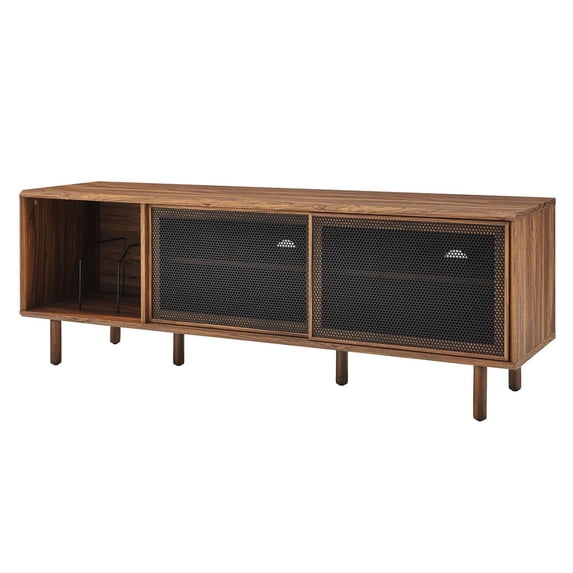Media TV Stand Console Table, Walnut, Wood, Metal, Industrial Living Room Lounge Cafe Lobby Hospitality Restaurant, Modern Contemporary HB34582