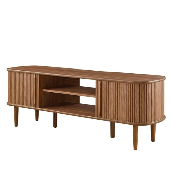 Media TV Stand Console Table, Walnut, Wood, Mid Century Living Room Lounge Cafe Lobby, Modern Contemporary HB34486