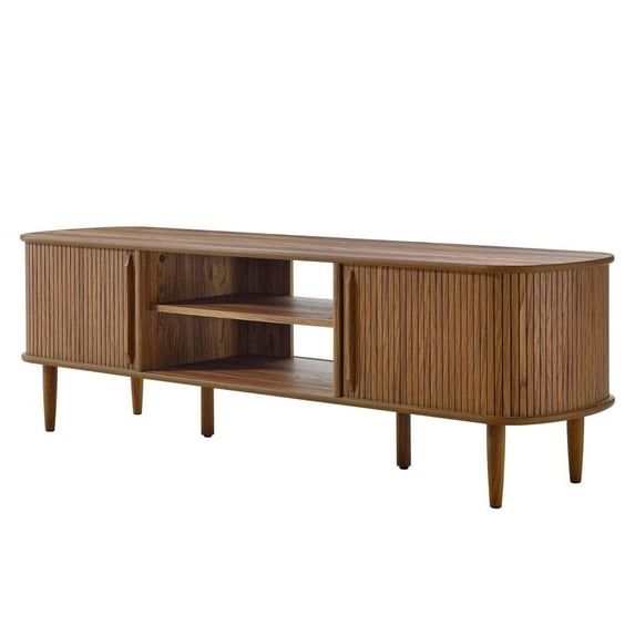 Media TV Stand Console Table, Walnut, Wood, Mid Century Living Room Lounge Cafe Lobby, Modern Contemporary HB36487