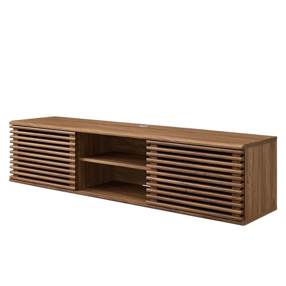 Media TV Stand Console Table, Wood, Brown Walnut, Modern Contemporary Urban Design, Living Lounge Room Hotel Lobby Hospitality
