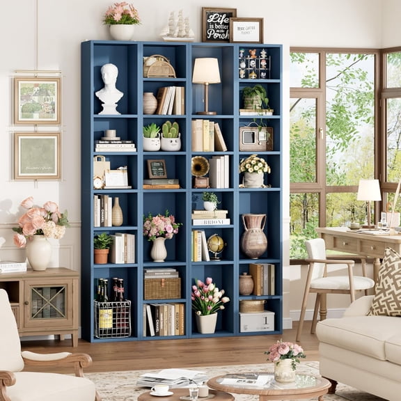 Media Tower Rack, CD DVD Slim Storage Cabinet with Adjustable Shelves, Tall Narrow Bookcase Display Bookshelf for Home Office, Blue