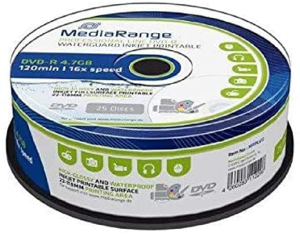 MediaRange MRPL612 Slug and Storage Media DVD-R 4,7GB 120min 16x Speed, Inkjet Fullsurfac (DVD)