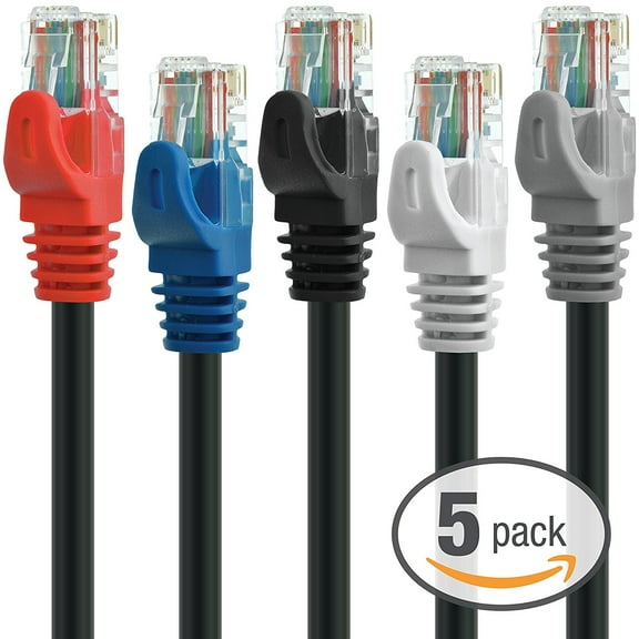 Mediabridge Ethernet Cable ( 5-Pack - 3 Feet ) - Supports Cat6 / Cat5e / Cat5 Standards, 550MHz, 10Gbps - RJ45 Computer Networking Cord - Multi-Color - ( Part# 31-699-03X5M )