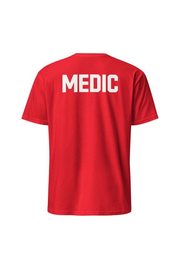 Medic BACK PRINT Staff First Aid Professional Uniform T-Shirt (Red, S)