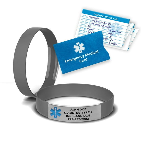MedicBand Medical ID Bracelet for Women and Men. Incl. 4 Lines Custom Engraving, Emergency Medical Information Card, Complimentary 12 mo. Personal Health Record Membership! Free Ship - Gunmetal Gray