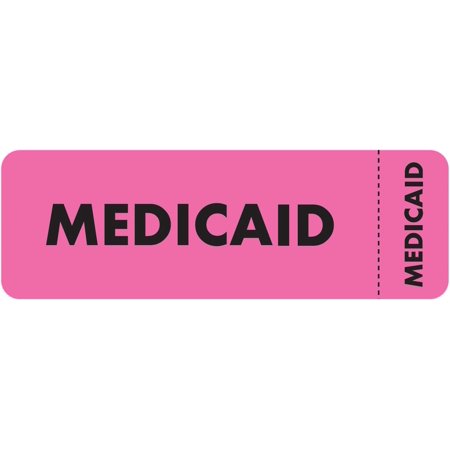 Medicaid Patient Chart Label with Tab for Filing Systems, 3” x 1” Fluorescent Pink/Black, , Permanent Adhesive, 250 Stickers/Box