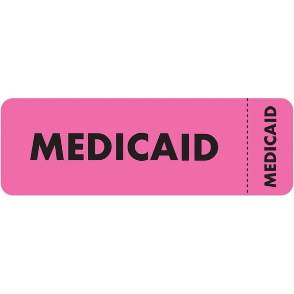 Medicaid Patient Chart Label with Tab for Filing Systems, 3” x 1” Fluorescent Pink/Black, , Permanent Adhesive, 250 Stickers/Box