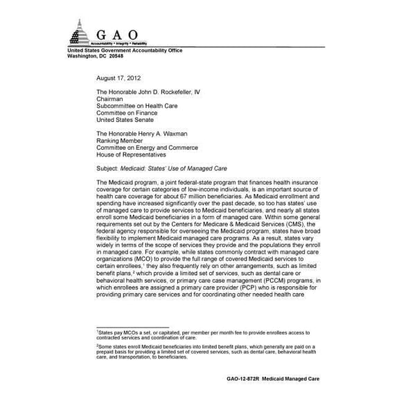 Medicaid :states use of managed care Paperback 1974237648 9781974237647 U.S. Government Accountability Office