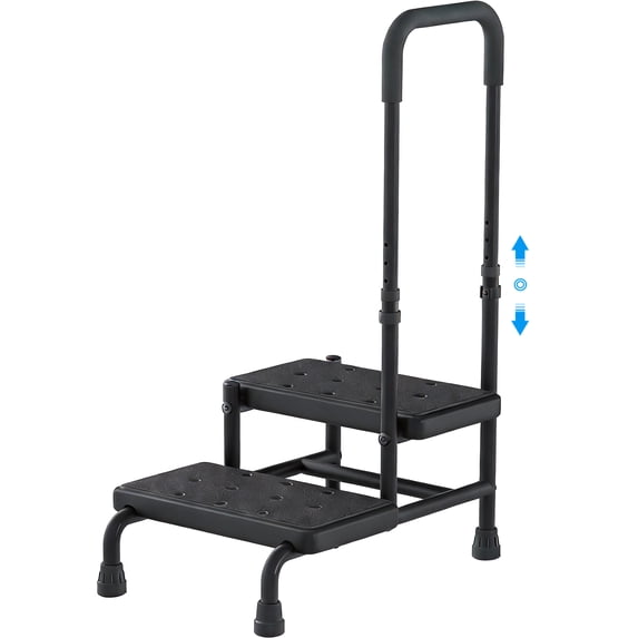 SAFH 2 Step Stool with Handle - Adjustable Height, Non-Slip Pedals & Glow Strips for Elderly, Seniors, Bath, Kitchen