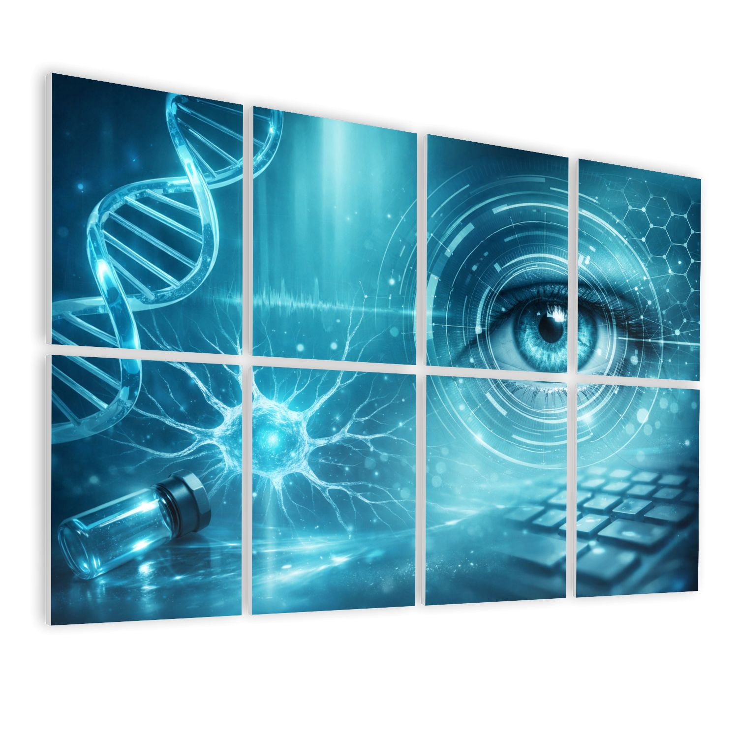 Medical 8 Pack Art Acoustic Panels Sound Absorbing Futuristic Biotechnology DNA Helix Microscope Eye Interface Decorative Soundproof Wall Panels Self Adhesive for Classroom Hospital 48"x32"