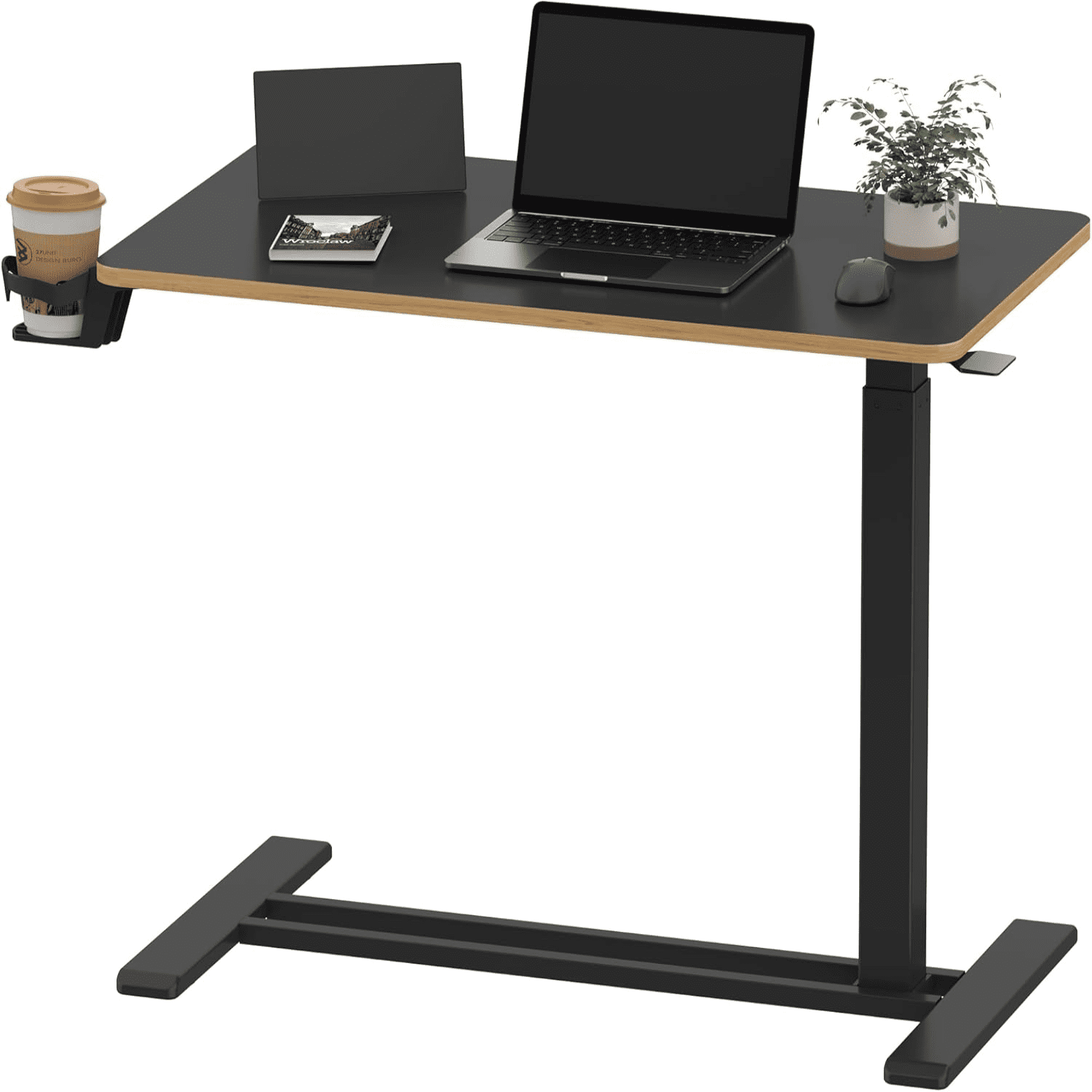 Medical Adjustable Overbed Bedside Table with Hidden Casters Pneumatic