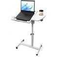 thumbnail image 1 of Medical Adjustable Overbed Bedside Table Teacher Podium Laptop Computer Cart Mobile Laptop Desk with 2 Tilting Desktops,Cup Holde,Drawer，Wheels for Office, Home and Classroom (White), 1 of 14