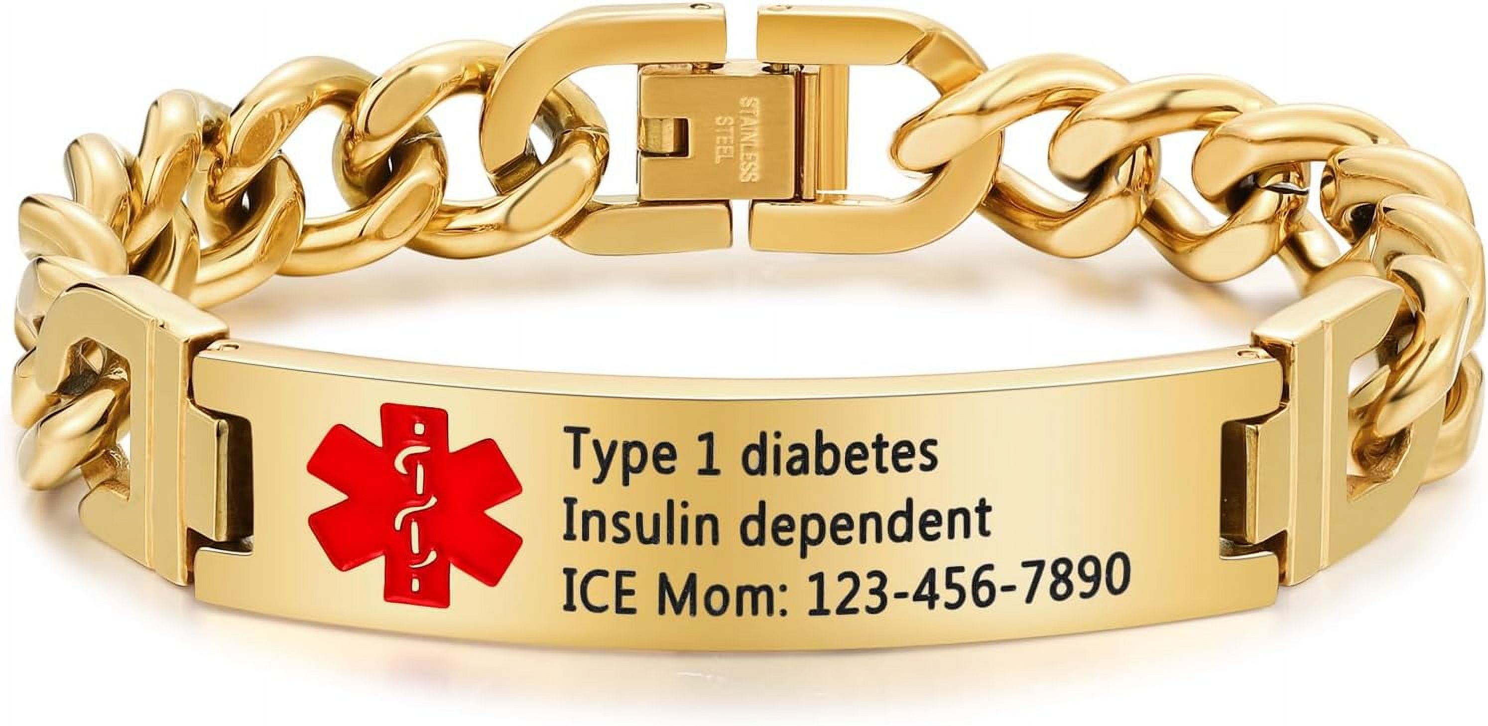 Medical Alert Bracelet For Women Men 7.5 To 9.8 Inches Emergency Id
