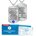 thumbnail image 1 of Medical Alert Dog Tags Necklace for Men - Customizable Laser Engraved 18 Lines, Stainless Steel Beaded 27” Chain with Emergency Medical Card & Personal Health Record Access, 1 of 8