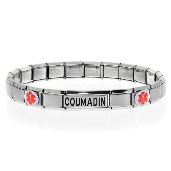 Medical Alert ID Bracelet on COUMADIN Medication, Modular Charm Style - SIZE OPTION B