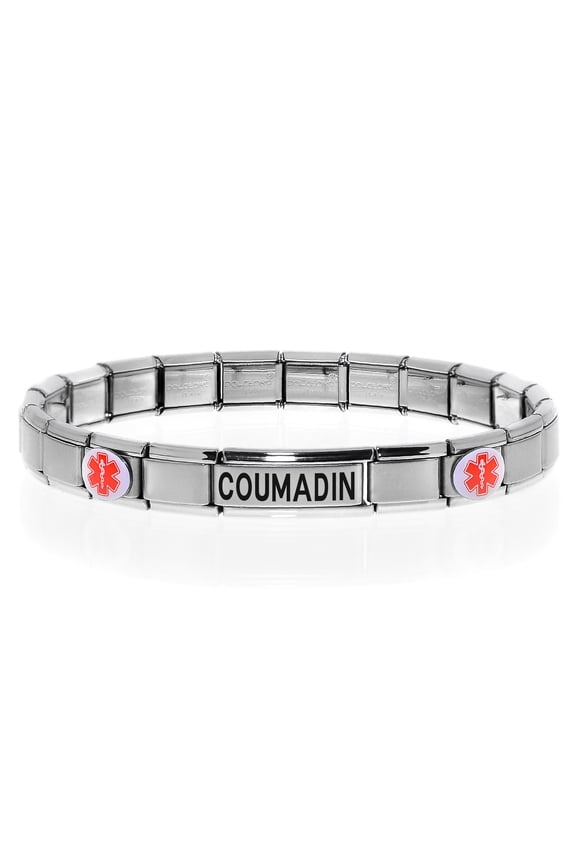Medical Alert ID Bracelet on COUMADIN Medication, Modular Charm Style - SIZE OPTION B