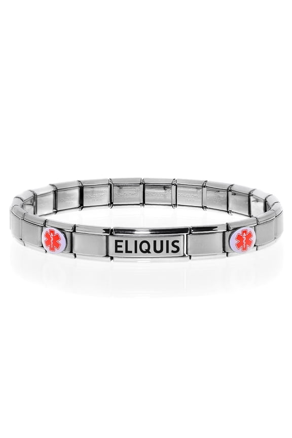 Medical Alert ID Bracelet on ELIQUIS Medication, Modular Charm Style - SIZE OPTION D