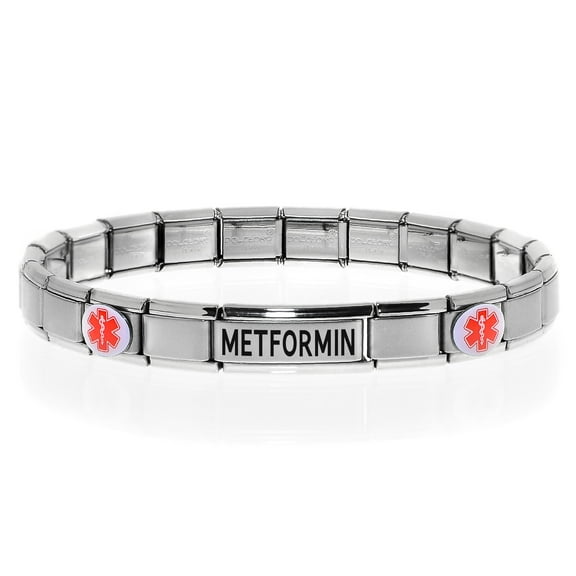 Medical Alert ID Bracelet on METFORMIN Medication, Modular Charm Style - SIZE OPTION B