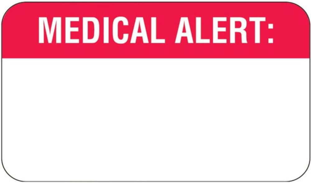 Medical Alert Label for Chart Safety 1-1/2” x 7/8” White Red Write-in ...