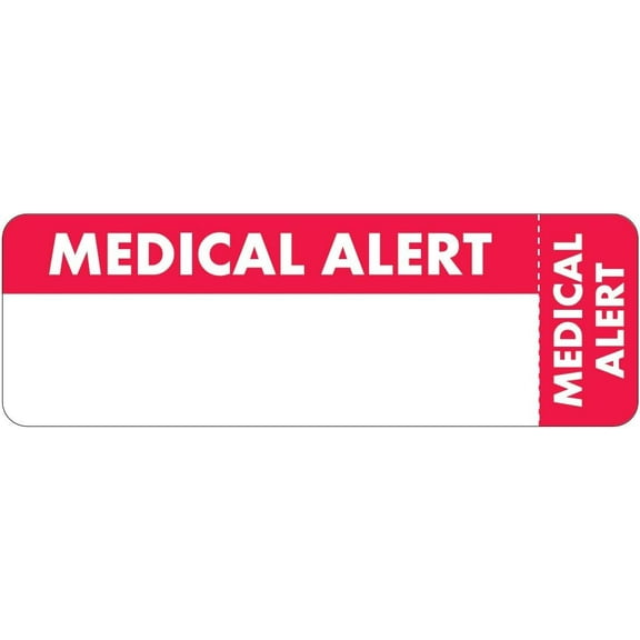 Medical Alert Label for Patient Warnings 3” x 1” Red White  250 Stickers/Roll Permanent Adhesive for Chart Folders and Dividers