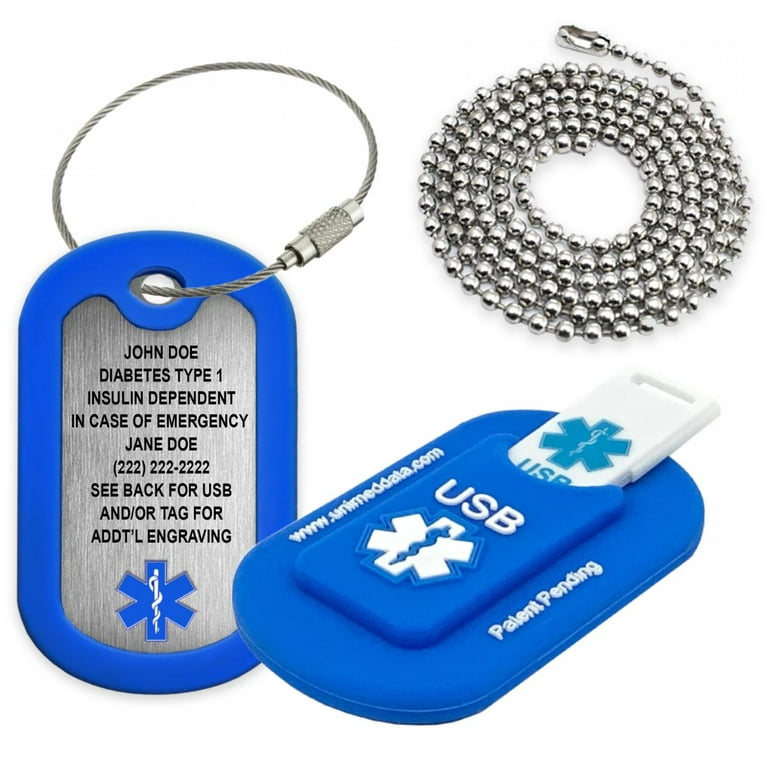 Pre-engraved DIABETES TYPE 2 Anodized Aluminum Medical Alert Tags for Men  and Women. 27” Chain, Medical Information Card, Complimentary 12-Month  Access PHR Personal Health Record! 