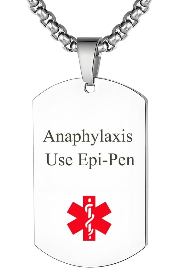 Medical Alert Pendant Necklace Custom Engraved Name ID Tag Stainless Steel Necklace Emergency Med Alert Necklace for Men Women Medical Alert Jewelry,60CM/23.6" Chain[l738]