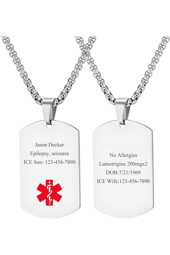 Medical Alert Pendant Necklace Custom Engraved Name ID Tag Stainless Steel Necklace Emergency Med Alert Necklace for Men Women Medical Alert Jewelry,60CM/23.6" Chain[c147]