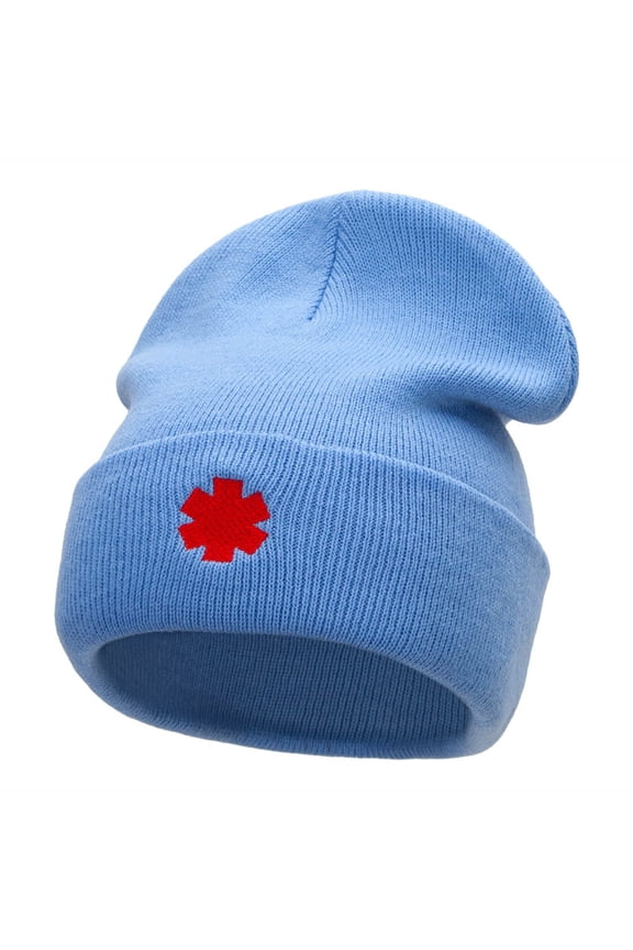 Medical Alert Symbol Embroidered 12 Inch Knitted Long Beanie - Sky Blue OSFM