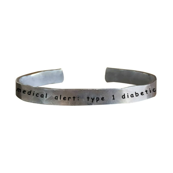 Medical Alert: Type 1 Diabetic - Outside Message Hand Stamped Cuff Stacking B...