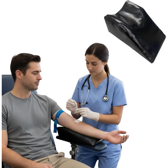 Medical Arm Support Pillow Infusion Injection Arm Wedge Pillow Phlebotomy Supplies, 9.1x5.9x3.9 inches, Waterproof PU Leather, for IV Therapy and Blood Draws (Black)