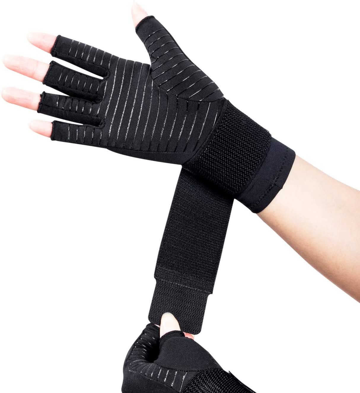 Medical Arthritis Gloves with Strap, Best Open Finger Glove Hand Wrist