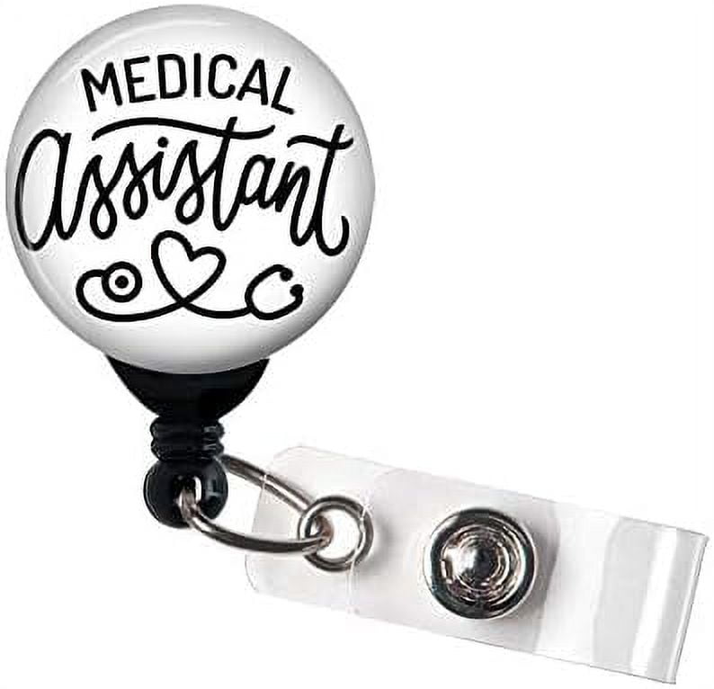 Medical Assistant Black and White Retractable Badge with Swivel Clip and ExtraLong inch Cord