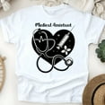 thumbnail image 1 of Medical Assistant Graphic T-Shirt with Heart and Stethoscope Design, White, Size S, 1 of 6