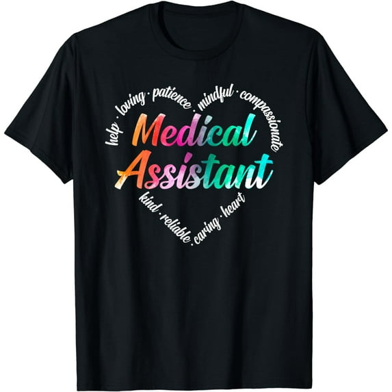 Medical Assistant Heart Word Cloud Watercolor Rainbow T-Shirt