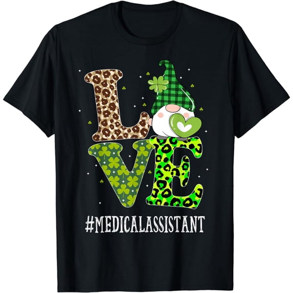 Medical Assistant Love St Patricks Day Gnome Leopard Women T-Shirt