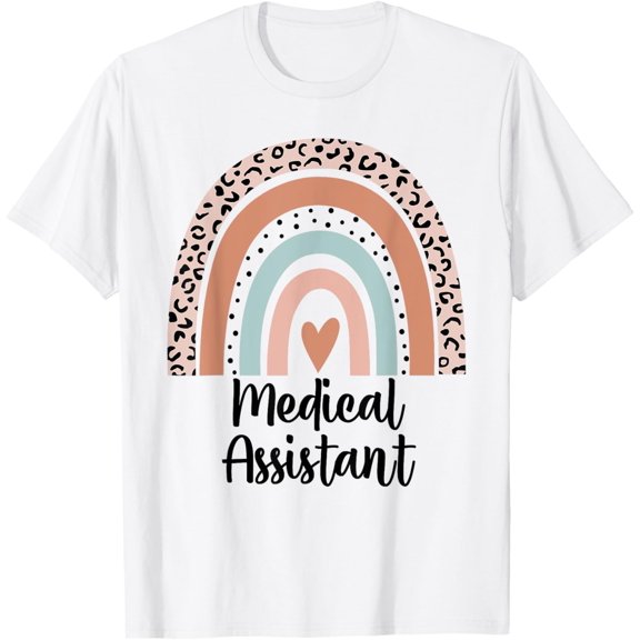 Medical Assistant Rainbow Leopard Doctor T-ShirtMen and women, White T-shirt, size: Extra large
