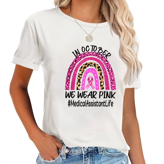 Medical Assistant Rainbow Women Breast Cancer Awareness T Shirt Black 2X-Large
