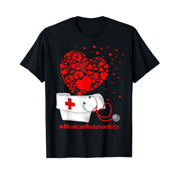 Medical Assistant Stethoscope Heart Valentine Day Nurse Cap T-Shirt