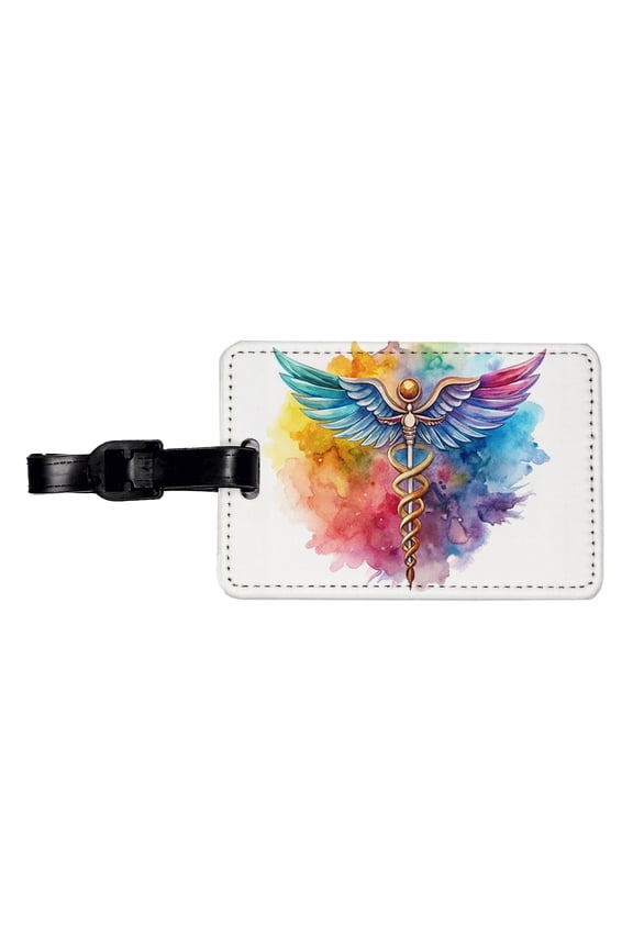 Medical Caduceus Doctor Nurse RN EMT Watercolor Faux Leather Travel Luggage Tag