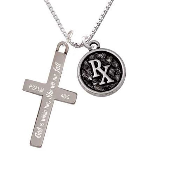 Medical Caduceus Seal - Rx - She will not Fall - Cross Necklace