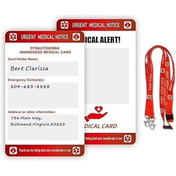 RAYCCI Dysautonomia Medical Alert Card with Writable Panel and Patterned Lanyard Emergency Contact Card Standard size