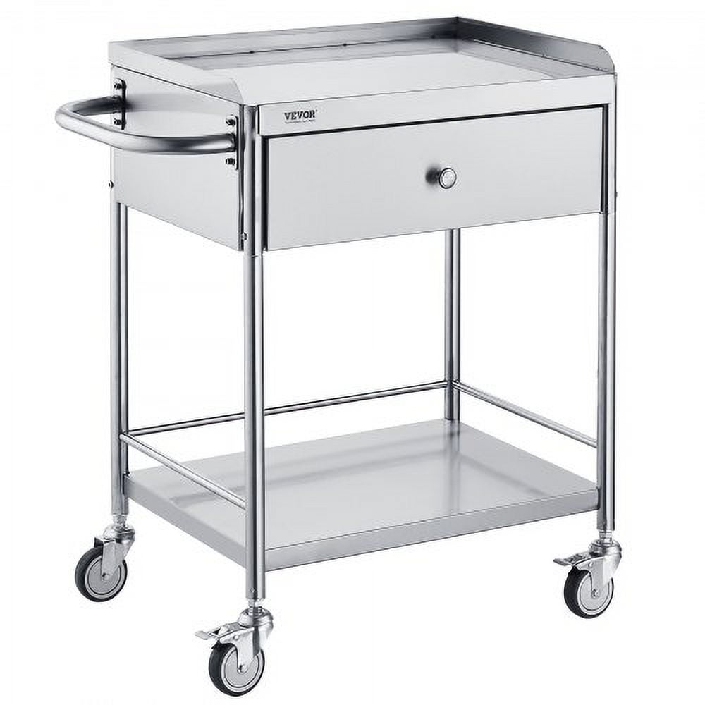 VEVOR 2-Tier Stainless Steel Lab Utility Cart with Drawer and Swivel Wheels