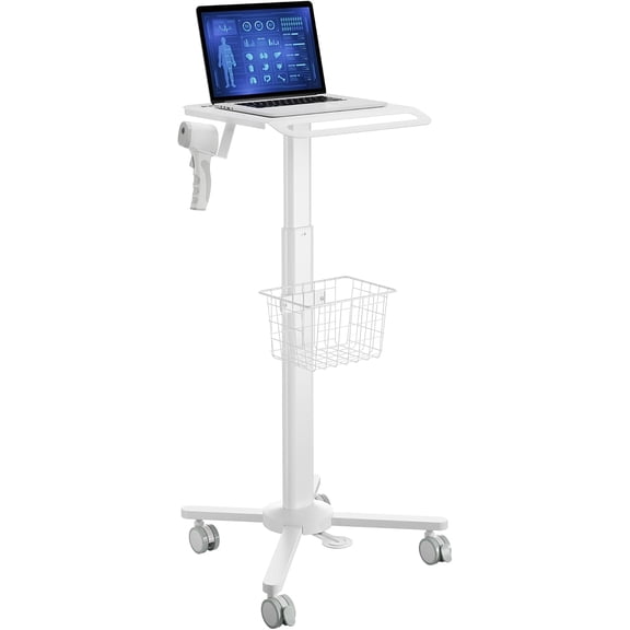 Medical Cart with Wheels, Height Adjustable Laptop Cart 31.547.2 Inch, Mobile Workstation with Basket, Foot Pedal Pneumatic Lift, Rolling Computer Cart