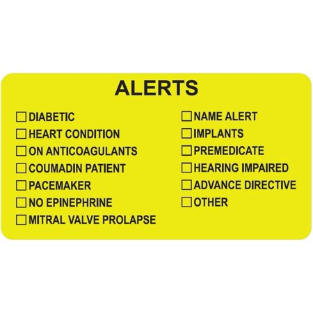Medical Chart Label 3-1/4” x 1-3/4” Fluorescent Chartreuse Black 250 Stickers/Roll for Identification and Clinical Safety