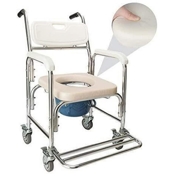 Medical Commode Shower Commode Wheelchair Bedside Toilet and Rolling Chair US