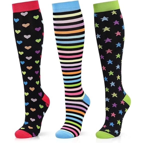 Compression Socks for Women and Men 3 Pairs 20-30 mmHg Knee High Christmas Compression Stockings Circulation Best for Running Athletic Nurses