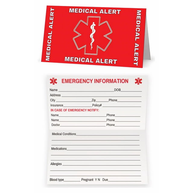 Medical Condition and Emergency contact ID Wallet Card Folding, medical